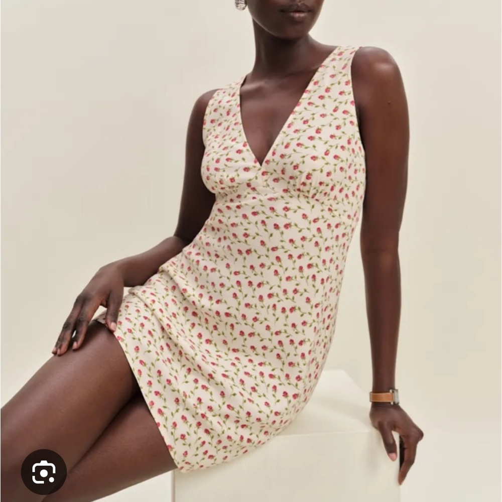 Reformation Calix Floral Sleeveless Dress in white and red size small NWT